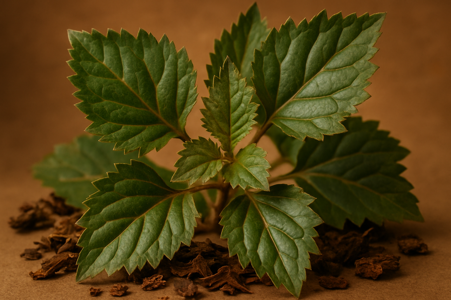 Give ingredient image based on this story - The base unfolds with earthy patchouli, leaving a sensual and enduring trail.