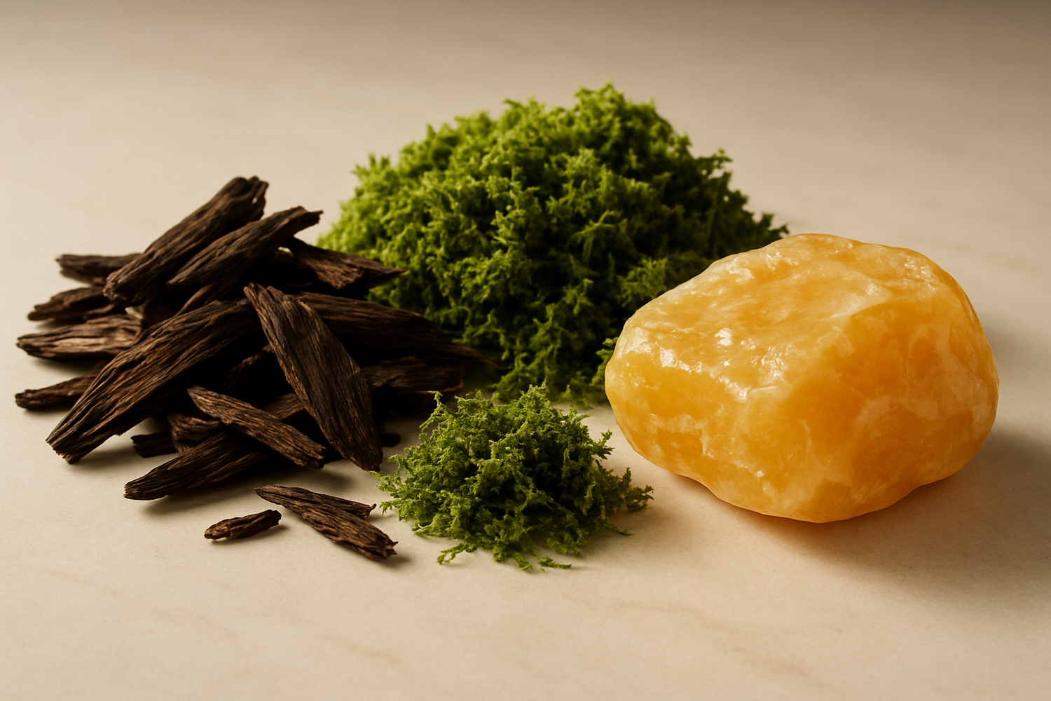Give ingredient image - Oud, Moss, Ambergris