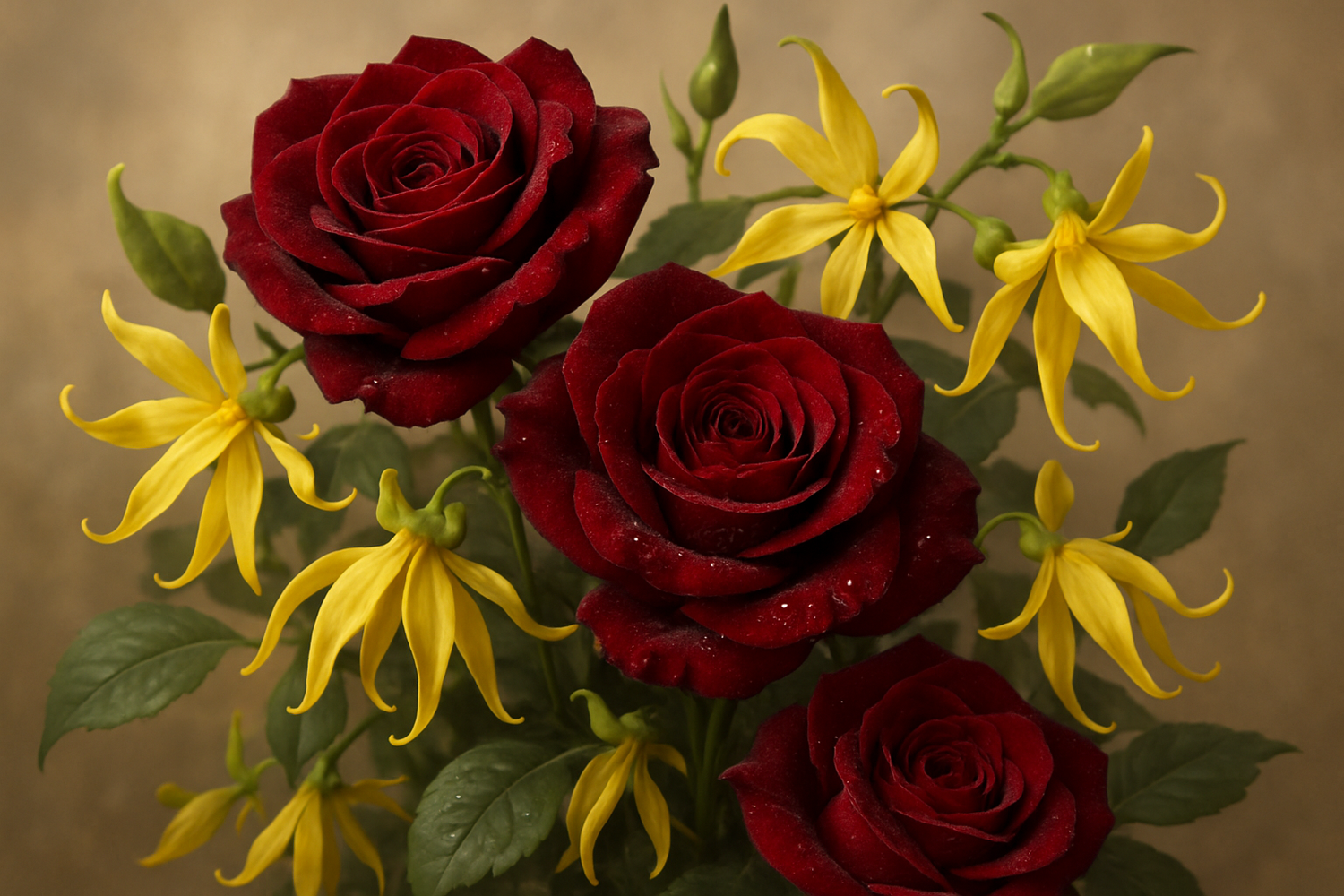 Give me ingredient image based on this story - At its heart, velvet rose and ylang-ylang bloom gracefully